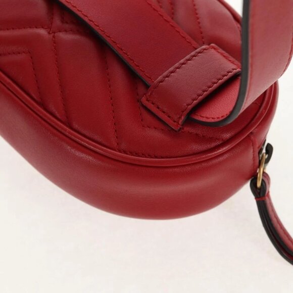 GUCCI GG Marmont Waist Bag Leather Red Gold 476434 Auth 146076V - Picture 4 of 16